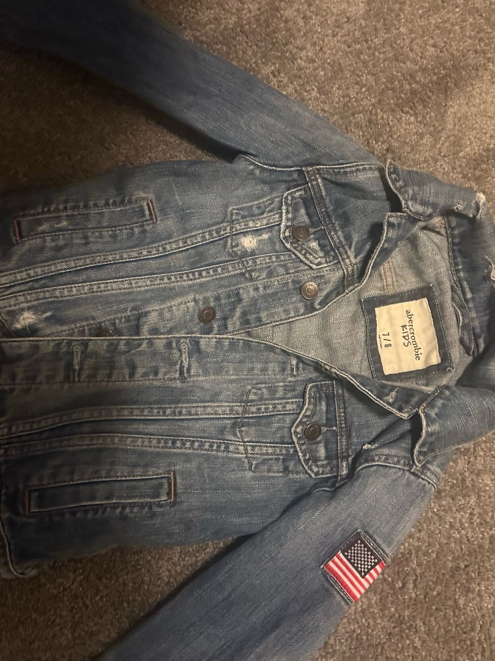 abercrombie kids Blue Denim Jacket with Flag Patch